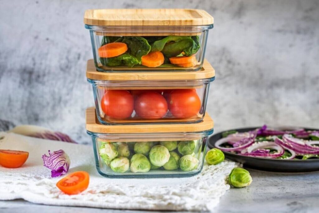 Storage containers for individual foods as one form of meal prep.